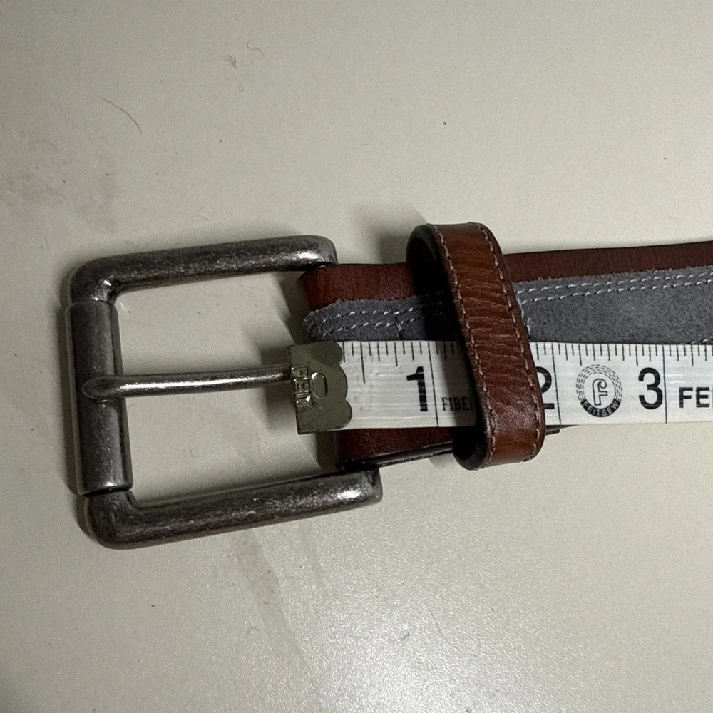 Johnson Murphy Men's Size 40 Brown /Gray Leather Silver Tone Buckle Golf Belt